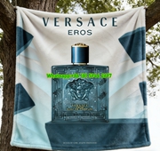 Versace Eros Eau de Parfum Bottle Print Flannel Throw Blanket in Teal Blue and Turquoise IMG_1593